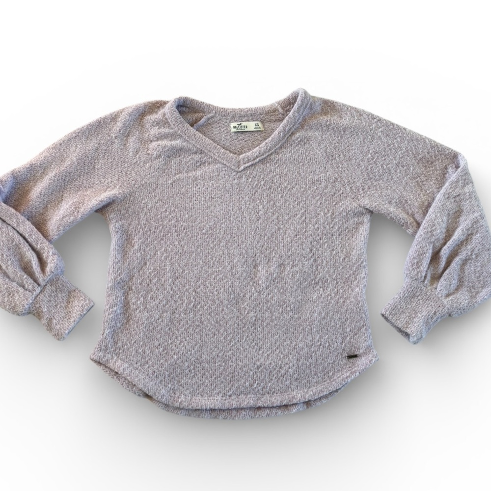 Hollister Lavender Knit V-Neck Sweater XS Balloon Sleeve Soft Cozy Top